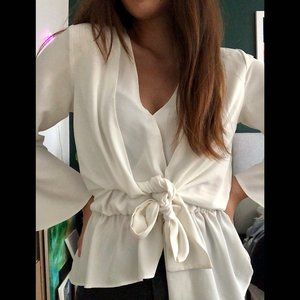 Topshop White Wrap Blouse w/ Cinched Waist